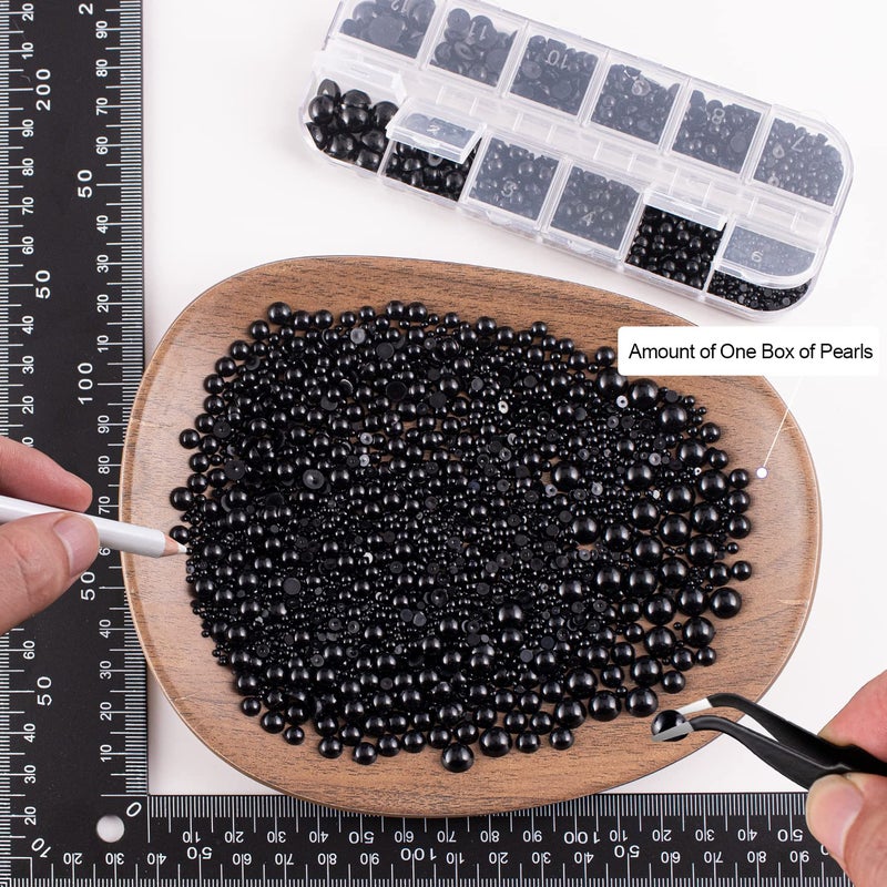BELLEBOOST 4000PCS Flatback Rhinestones and Half Round Pearls Kit #42, Multi Size Glass AB Crystals, Plastic Flat Back Black Dome Bead with Pickup Pencil and Tweezer for Nail Art - Image 4